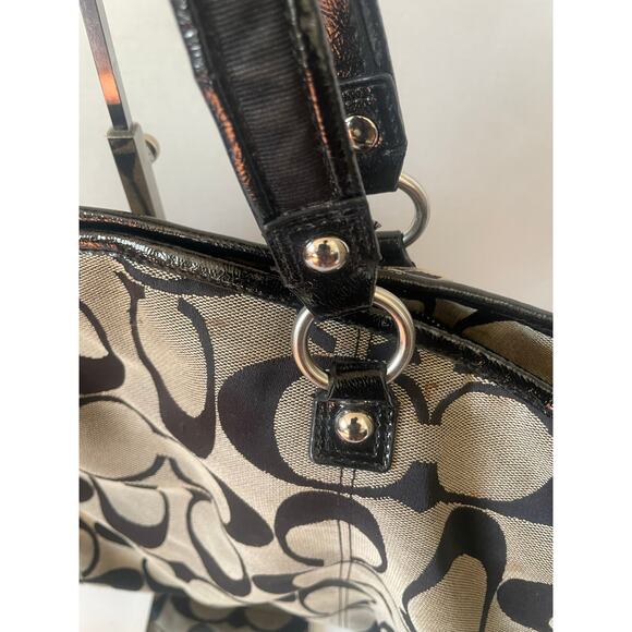 Coach Y2K Gray Black Poppy Rocker Logo Signature Patent Handle Satchel Tote Bag - Picture 5 of 8